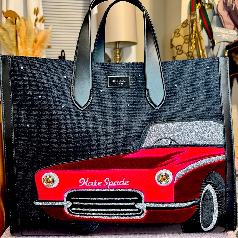 Kate Spade Manhattan Car Embellished Large Tote EUC